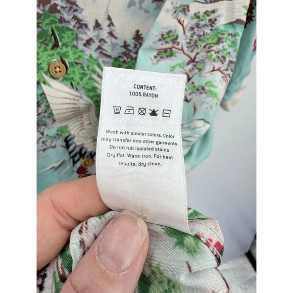 7Diamonds Mens Five Story Pagoda Japanese Print Rayon Shirt Blue Large SMK-6279 - Picture 6 of 7